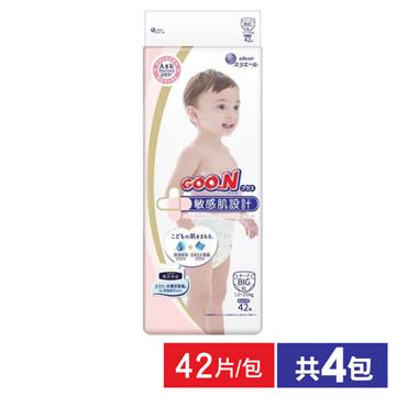 【GOO.N】 日本大王 敏感肌黏貼型紙尿布 BIG XL號 12~20kg(42片/包 X4)